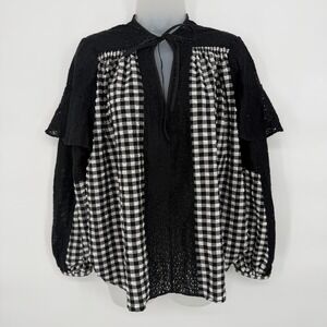 Rachel Comey Sz 4 Gingham Balloon Sleeve Blouse Lace‎ Peasant Oversized Fit Top